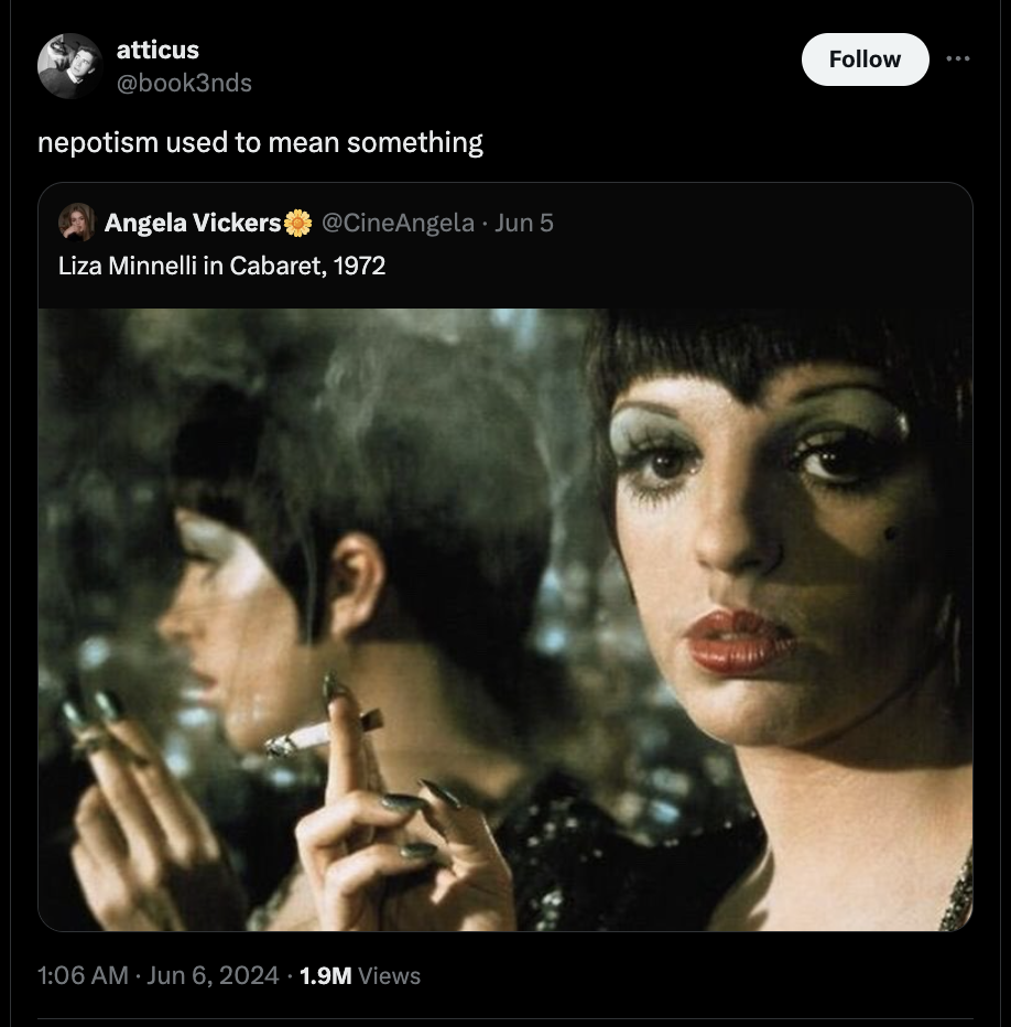 liza minnelli eye cabaret - atticus nepotism used to mean something Angela Vickers CineAngela Jun 5 Liza Minnelli in Cabaret, 1972 1.9M Views